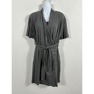 Betabrand Travel Wrap Dress Womens Medium Gray Purple Cotton Blend Short Sleeve